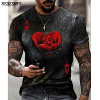 2021 Summer Mens T-Shirt European And American Street Fashion Rose couple 3D Printed , Loose Large Size Quick-Drying T-Shirt