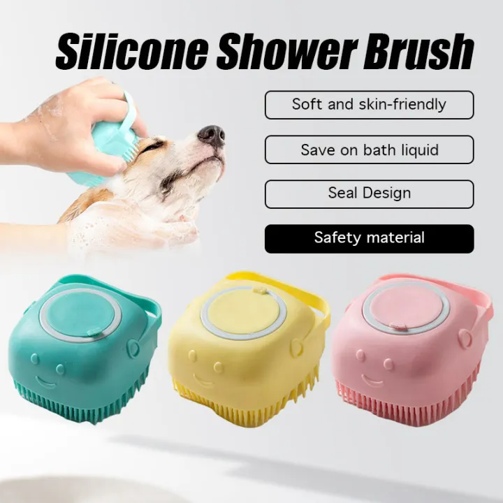 2 In 1 Adult Baby Shower Brush Silicone Head Body Massage Multi Scrubber Dispenses Soap Gel