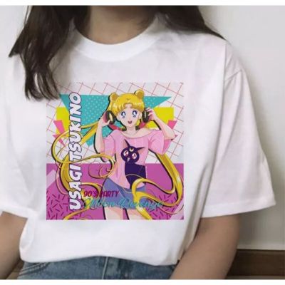 ข้อเสนอพิเศษ ขายเสื้อยืดผ้าฝ้ายพิมพ์ลายขายดี เซเลอร์มูนเสื้อยืด Sailor moon น่ารัก（S-5XL）S-5XL