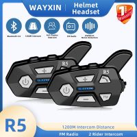 WAYXIN R5 Motorcycle Intercom Helmet Headsets FM Radio, BT5.0 Communication Interphone Intercomunicador Moto, Waterproof 2 Rider