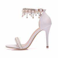 Bride Shoes Luxury Design Glittering Crystal Tassel White Sandals Wedding Party Women Dress Fashion Shoes 9cm High Heels