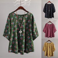 ♀HN♀Womens Casual Plus Size Cotton Tops T Vintage Boho Floral Loose