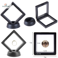 yuanhe 70*70mm Black 3D Floating Jewelry Coin Display กรอบผู้ถือกล่องกรณี W/STAND