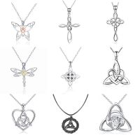 Retro Witches Celtics Knot Pendant Necklace for Women Irish Butterfly Cross Heart Necklace Vintage Good Luck Amulet Jewelry