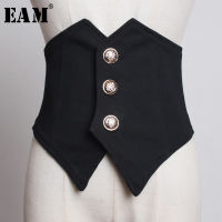 [EAM] 2022 New Spring Summer Black Loose Button Irregular Split Joint Personality Wide Belt Women Fashion Tide All-match JT454