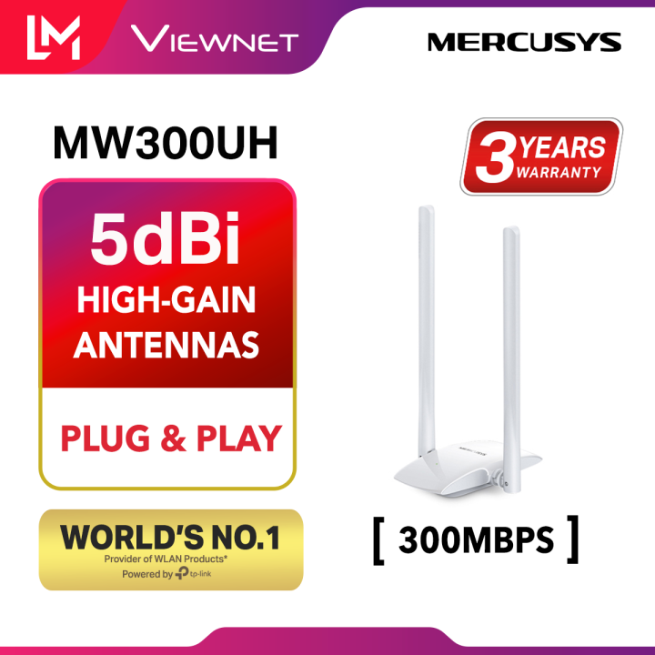 Mercusys Mw300uh 2 X 5dbi High Gain Usb Wifi Wireless Adapter For Desktop And Laptop Mw300uh