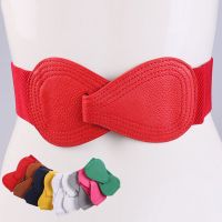 Female Waist Belt Lady Bow Waistbands Fashion Red Elastic Waistband Solid Black White Yellow Wide Belt Faux Leather Corset Belt