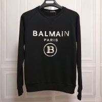 ใหม่เดิม Balmain∮ ปารีสผู้ชายและผู้หญิงเสื้อกันหนาวแขน Raglan ทองและเงินเลื่อมจดหมายเทอร์รี่เสื้อสวมหัวเสื้อยืดแขนยาว