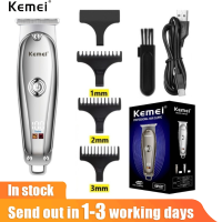 Kemei ชุดเครื่องเล็มเครื่องจักรทำผมตัดผมมืออาชีพ KM-637,ที่กันจอนและชาร์จ USB ทำจากสเตนเลสชุดตัดผมพร้อมจอแสดงผล LED