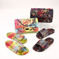 graffiti bags 2021 new arrivals ladies fashion matching bags set women purses shoes sandals handbag purse and slides set