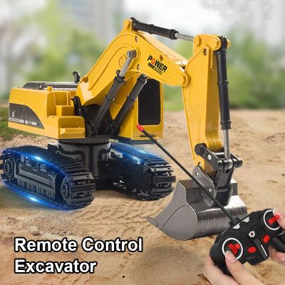 ☽❍ jiozpdn055186 Escavadeira de controle remoto elétrica brinquedo carro crianças simulação 1:24 escavadeira menino liga engenharia caminhão bulldozer