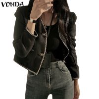 HOT”Vonda เสื้อเบลเซอร์ลําลอง แขนยาว คอวี มีกระเป๋าสั้น สไตล์เกาหลี สําหรับผู้หญิง