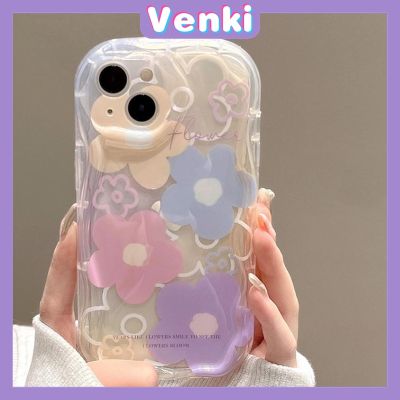 ♗◕ VENKI - เคสไอโฟน11 เคส iPhone Soft Curved ดอกไม้สีสันสดใสป้องกันกล้องกันกระแทกสำหรับ 14 13 12 7 X XR