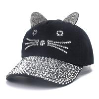 หมวกแก๊ปเบสบอลหมวกปักพลอยใสสำหรับเด็กหมวกแมวเบสบอลมีสองหูกระบังหน้าปรับได้หมวกแก็ปสีชมพูดำเทาขาว