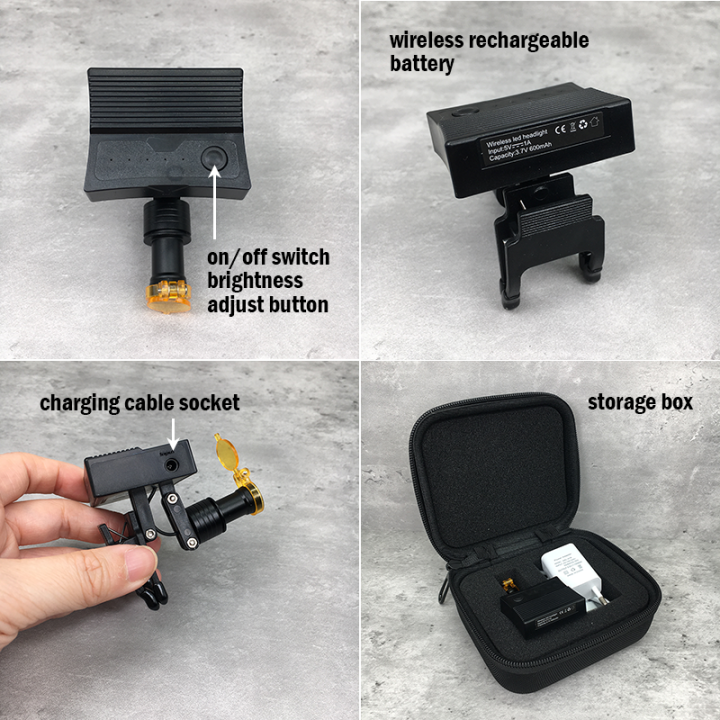 รุ่น-a005ไฟหน้าทันตกรรมไร้สาย5-w-โคมไฟทำฟันน้ำหนักเบาพร้อมแบตเตอรี่ลิเธียมแบบชาร์จไฟได้ปรับความสว่างได้พร้อมกันน้ำคลิปกล่องเก็บของ