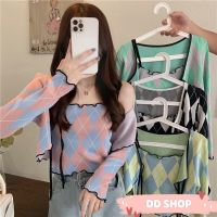 DD SHOP "พร้อมส่ง"(80028+80028-1)=ชุดเซ็ตไหมพรมสายเดี่ยว+เสื้อคลุม