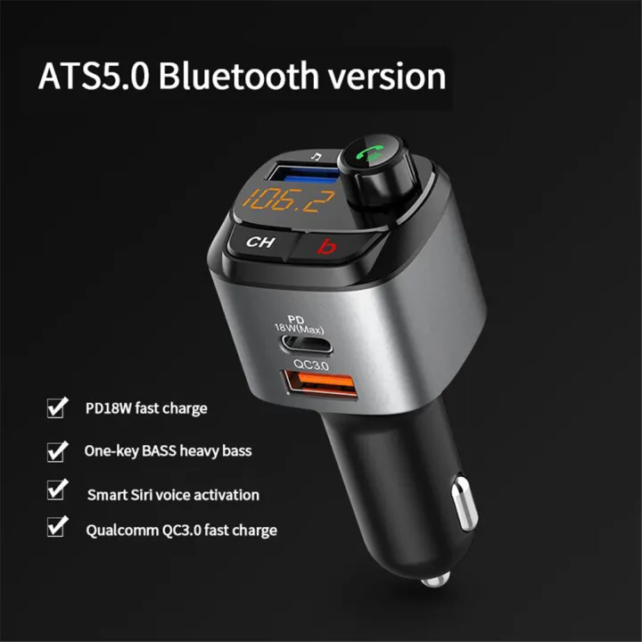 PD 18W Fast Charging Adapter QC3.0 USB Car Charger Bluetooth 5.0 FM