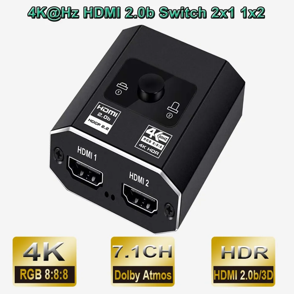 Navceker 8K 60Hz Switch HDMI-compatible 2 Ports 4K 120Hz HD Bi-Direction  Switcher 1x2 2x1 Switch HD Switch for PS5 PS4 TV Box