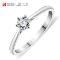 GIGAJEWE 0.3ct 4mm Round Cut EF VVS1 Moissanite 925 Silver Ring Diamond Test Passed Fashion Girlfriend Women Gift