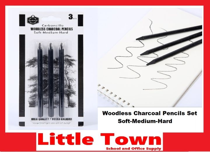 WOODLESS CHARCOAL PENCIL SET of 3 – Art Material Supplies