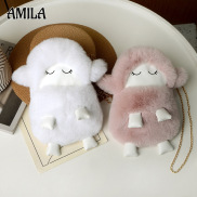 AMILA Cute lamb bag, furry mobile phone shoulder bag, chain crossbody bag