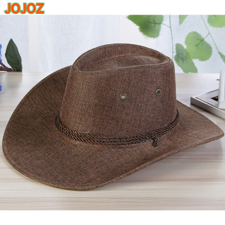 jojoz-หมวกคาวบอยตะวันตกกว้างผู้ชายฤดูร้อนเท่กลางแจ้งหมวกปีกกว้าง