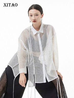 XITAO Fashion Mesh Shirt Solid Color Splicing Simplicity Summer  Women Loose Top