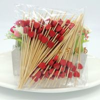 100 pcs/set Sticks Buffet 12cm Length Dessert Heart Shaped Cake Fruit Fork Bamboo Toothpick Skewer Food Picks Stick