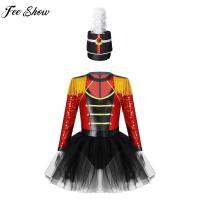 เด็กสาวฮาโลวีนธง Raiser Honor Guard Parade คอสเพลย์เครื่องแต่งกายแขนยาว Tutu Leotard ชุดหมวก Set