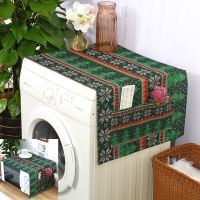 Green Christmas Tree Flower Dust Cover Washing Machine Cover Refrigerator Deer Linen Dust Protector microwave oven Dust Cover Washer Dryer Parts  Acce