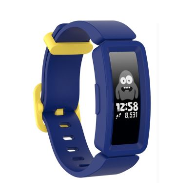 สำหรับ Fitbit Inspire Hr./Ace 2นาฬิกาสมาร์ทซิลิโคนสายนาฬิกาข้อมือ (สีน้ำเงิน + หัวเข็มขัดสีเหลือง)