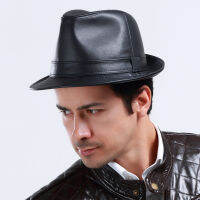 2022 New Winter British Casual Genuine Leather Cap Fedora Couple Hats Natural Cowhide Leather Jazz Hat nd Caps Man Women