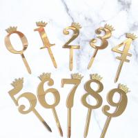 Number Cake Topper Gold Silver Crown Acrylic 0-9 Digital Birthday Party Cake Insert Cake Decoration Wedding Cakes Dessert Decor