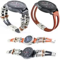 ☢☒◎ 22mm Amazfit Handmade Retro สร้อยข้อมือสำหรับ Samsung Galaxy Watch 46mm Band เข็มขัดหนังแท้สำหรับ Gear S3 Frontier สายคลาสสิก