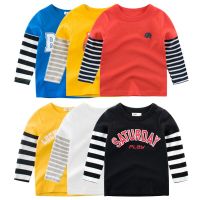 Autumn Cotton Letter Print T-Shirts for Boy Children Tops Kids Clothes Tee Baby Boys Girls Stripe Long Sleeve T Shirt 2-9 Years