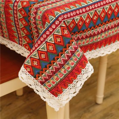 【LZ】۞  Bohemian Table Cloth Cotton Linen Kitchen Tablecloth Home Decor Ethnic Lace Table Covers Geometric Table Linen Exotic nappe