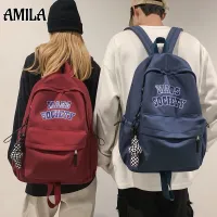 AMILA กระเป๋าเป้สะพายหลังเด็ก สไตล์เกาหลี วินเทจ ฮาราจูกุ กระเป๋านักเรียนเรียบง่ายแมทช์ง่าย กระเป๋าเป้ความจุขนาดใหญ่
