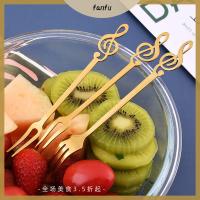 FANFU โน้ตดนตรีเครื่องมือทำครัวไม้จิ้มฟันส้อมผลไม้อุปกรณ์บนโต๊ะอาหารส้อมโต๊ะสแตนเลสเค้กขนมหวาน