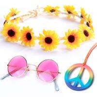 【HOT】₪ 3Pcs Hippie Costume Set Headband Sunglasses Sign Necklace Supplies Accessories