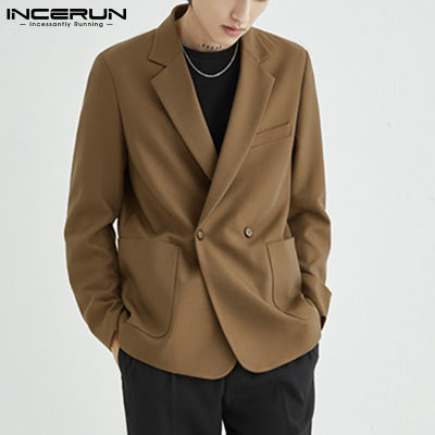 INCERUN สูทแขนยาวสำหรับผู้ชาย,(สไตล์เกาหลี) เสื้อสูทธุรกิจกระดุมสำหรับงานเลี้ยงเสื้อโค้ทเสื้อแจ็คเก็ต