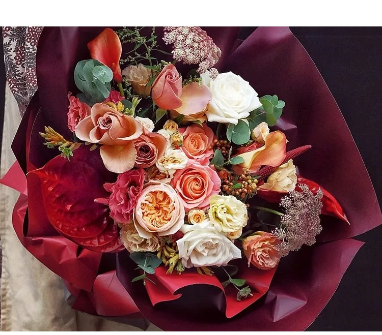 20pcs/lot Golden Border Rose Flower Wrapping Paper Korean Style Half  Transparent Gift Wrap Florist Bouquet