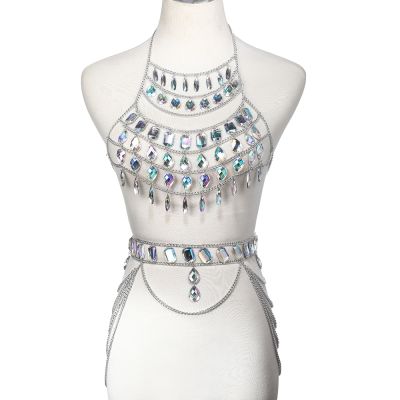 【YF】 Rhinestone Body Chain Women waist belt chain top bra Harness Summer Bikini water drop bodychain Festival Jewelry