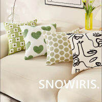 ปลอกหมอนอิง AModern Simple Green Love Plush ปลอกหมอนขนาดเล็กสดหรูหราโซฟาสามารถถอดประกอบและล้างปลอกหมอนอิง