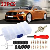 33pcs 1 Set Tire Valve Service Kit Valve Cores Valve Caps Valve Stem Screwdriver Tire Repair Tool for Car Motorcycle Bus Truck Valve Stems  Caps  Adap