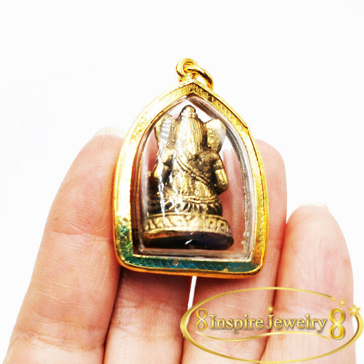 inspire-jewelry-จี้พระพิฒเนศห-เลี่ยมกรอบทองตอกลายแบบร้านทอง-24k-ขนาด-3x3cm-เครื่องรางความรัก-เมตตาความสำเร็จ-พร้อมถุงกำมะหยี่และเชือกถักเงื่อน