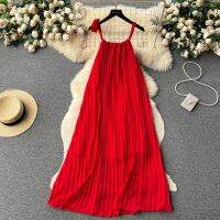 【YF】 YuooMuoo Women Dress Romantic Bow Bandage Straps Pleated Long Maxi Vacation Fashion Beach Summer Lady Party Vestidos