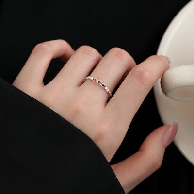 TT แหวนสีรุ้งสำหรับผู้หญิงที่มีอารมณ์สไตล์เกาหลีและแหวนเปิดง่ายปรับได้อุปกรณ์เสริมดีไซน์ขนาดเล็ก