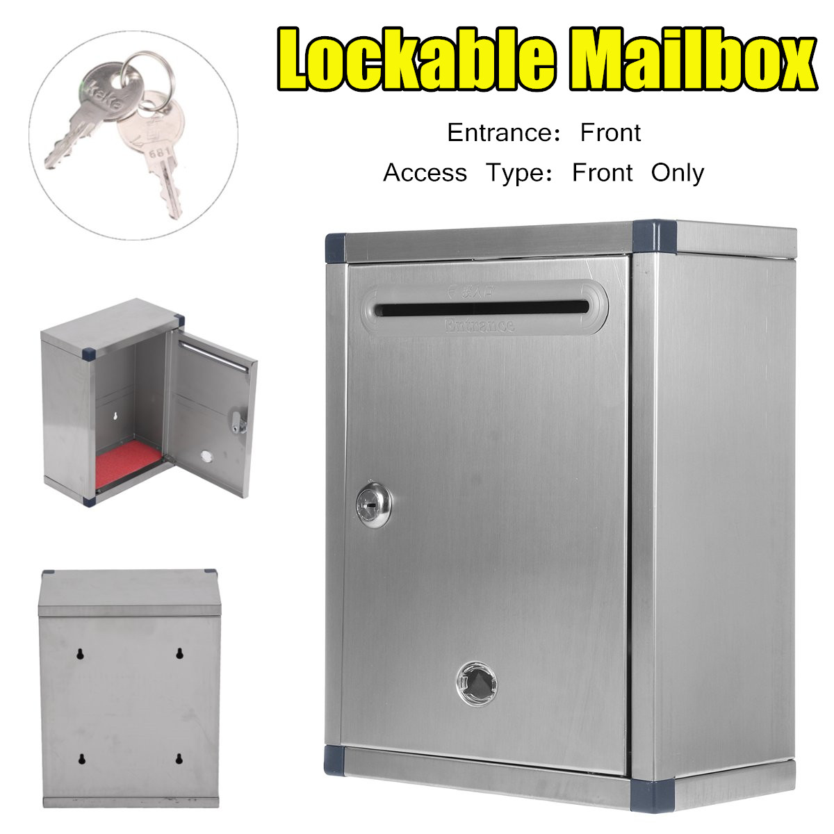 Wall-Mounted Suggestion Box Color: Silver Stainless Steel Mailbox Waterproof and Dustproof Letter Box with Lock Design Complaint Box 