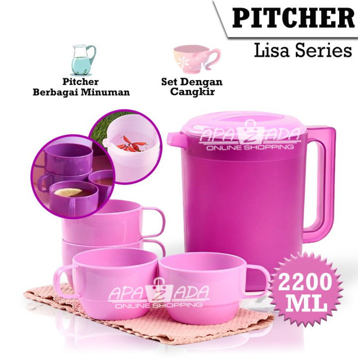 Lisa Teko Plastik Set Of 5 Air Minum Bpa Free Wadah Penyimpanan Air Minum Set Dengan 4 Gelas 9302