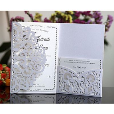 50pcs Blue White Elegant Hollow Laser Cut Wedding Invitation Card Greeting Card Customize Business With RSVP Card Party Supplies